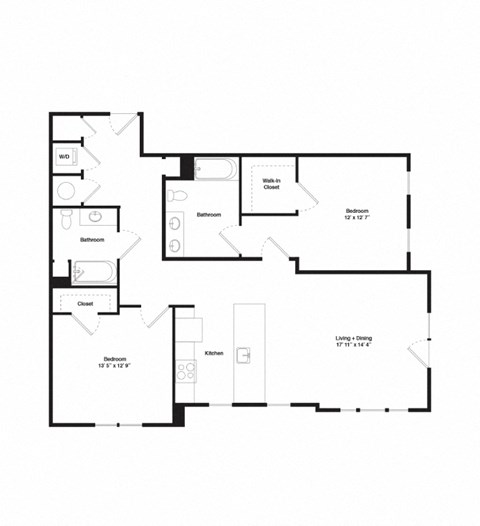 Floor plan for 2 beds, 2 baths, 1192 sqft